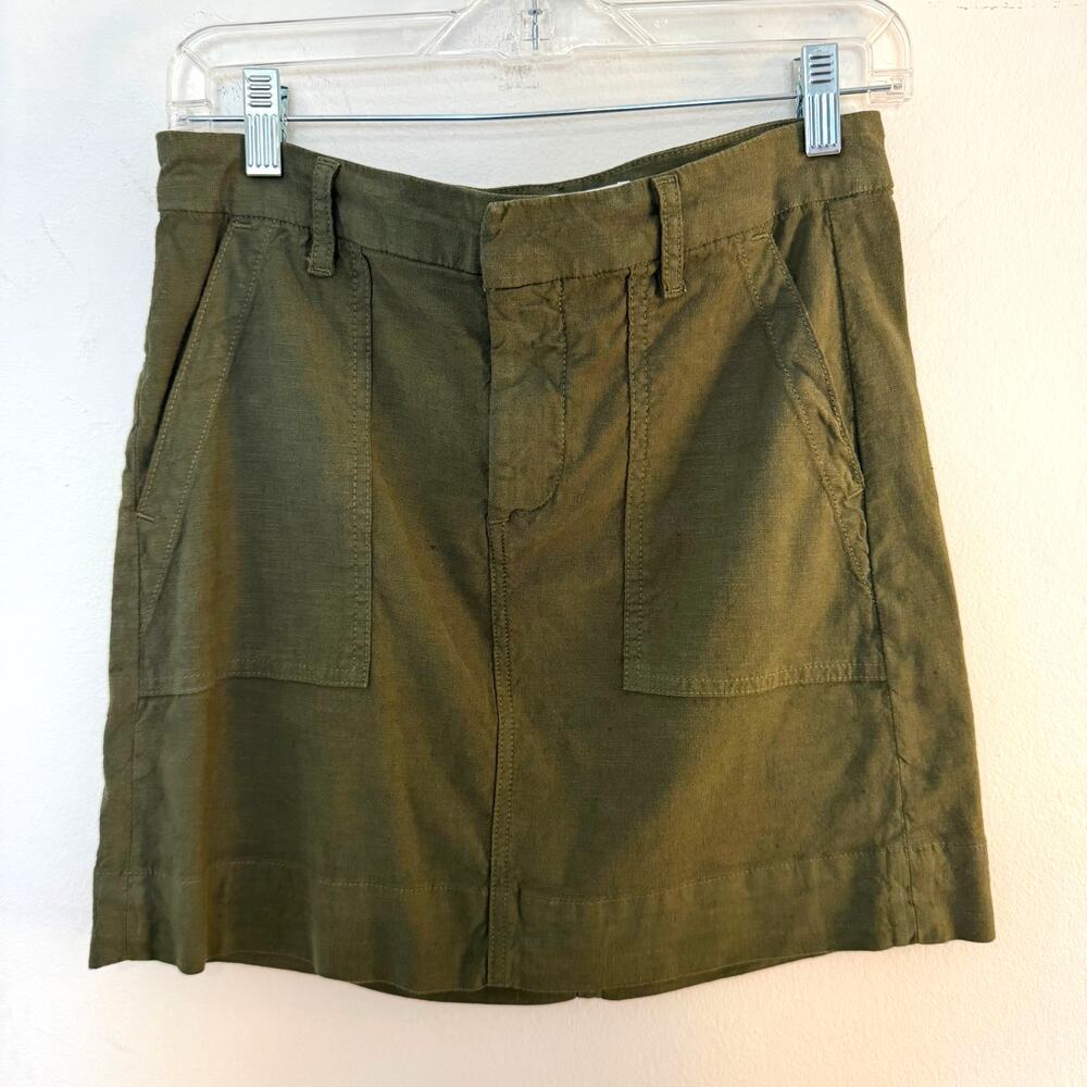 Frank & Eileen Jameson Hunter Green Cotton Linen Utility Skirt Size 2 Earth Tone